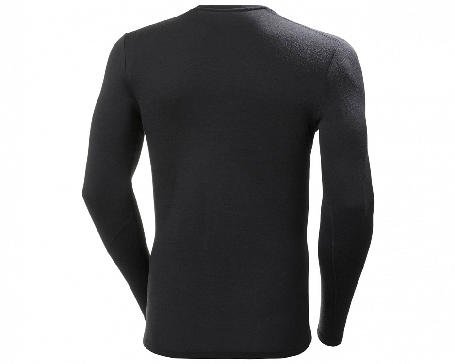 HH LIFA MERINO CREWNECK, αντιιδρωτικα μπλουζακια μακρυμανικα, πίσω όψη, μαύρο, νούμερα XS - XL