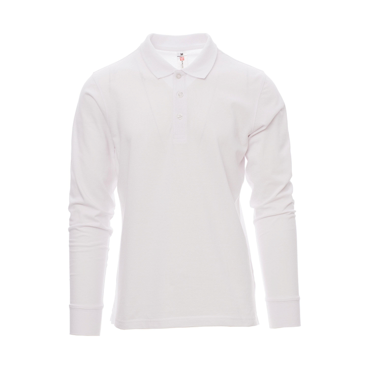 VERONA WHITE, μπλουζα πολο Μακρυμάνικη, σε λευκό χρώμα, με τρία ταιριαστά κουμπιά και γιακά με ραβδώσεις.